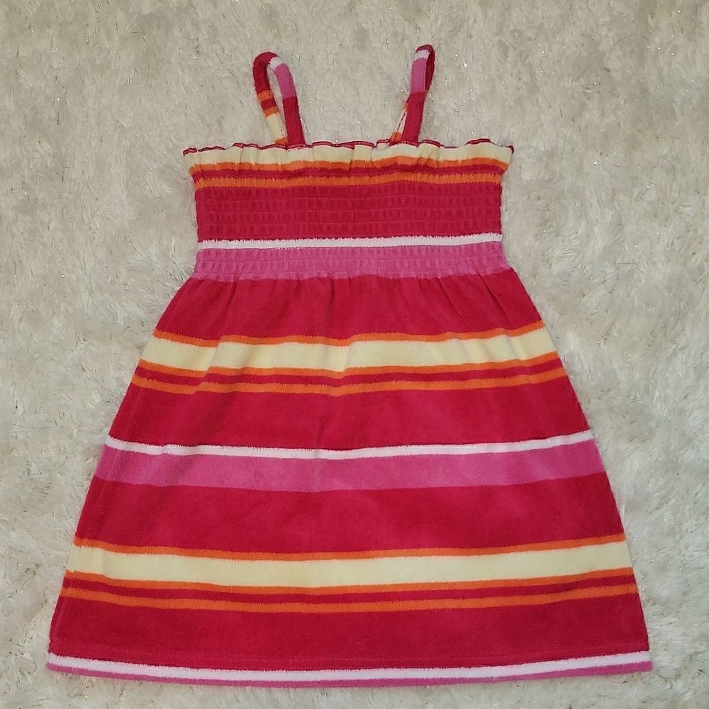 JANIE AND JACK TERRYCLOTH RED STRIPED SWIM COVER-UP DRESS, SIZE 12-18 MONTHS